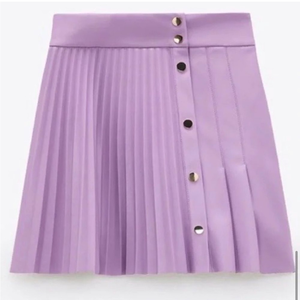 ZARA Faux Leather Suede Pleated Mini Skirt